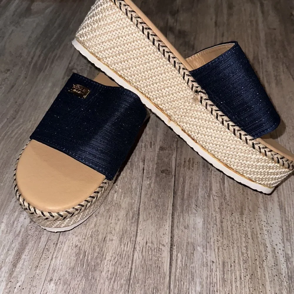 NEW DUOLE Moda blue glitter espadrilles mule ls size 10